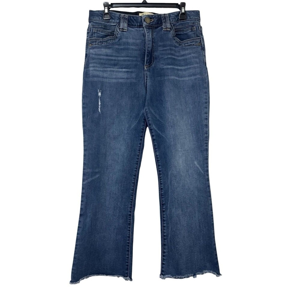 DEMOCRACY "Ab"Solution High Rise Itty Bitty Cropped Flare Jeans Fray Hem Size 12